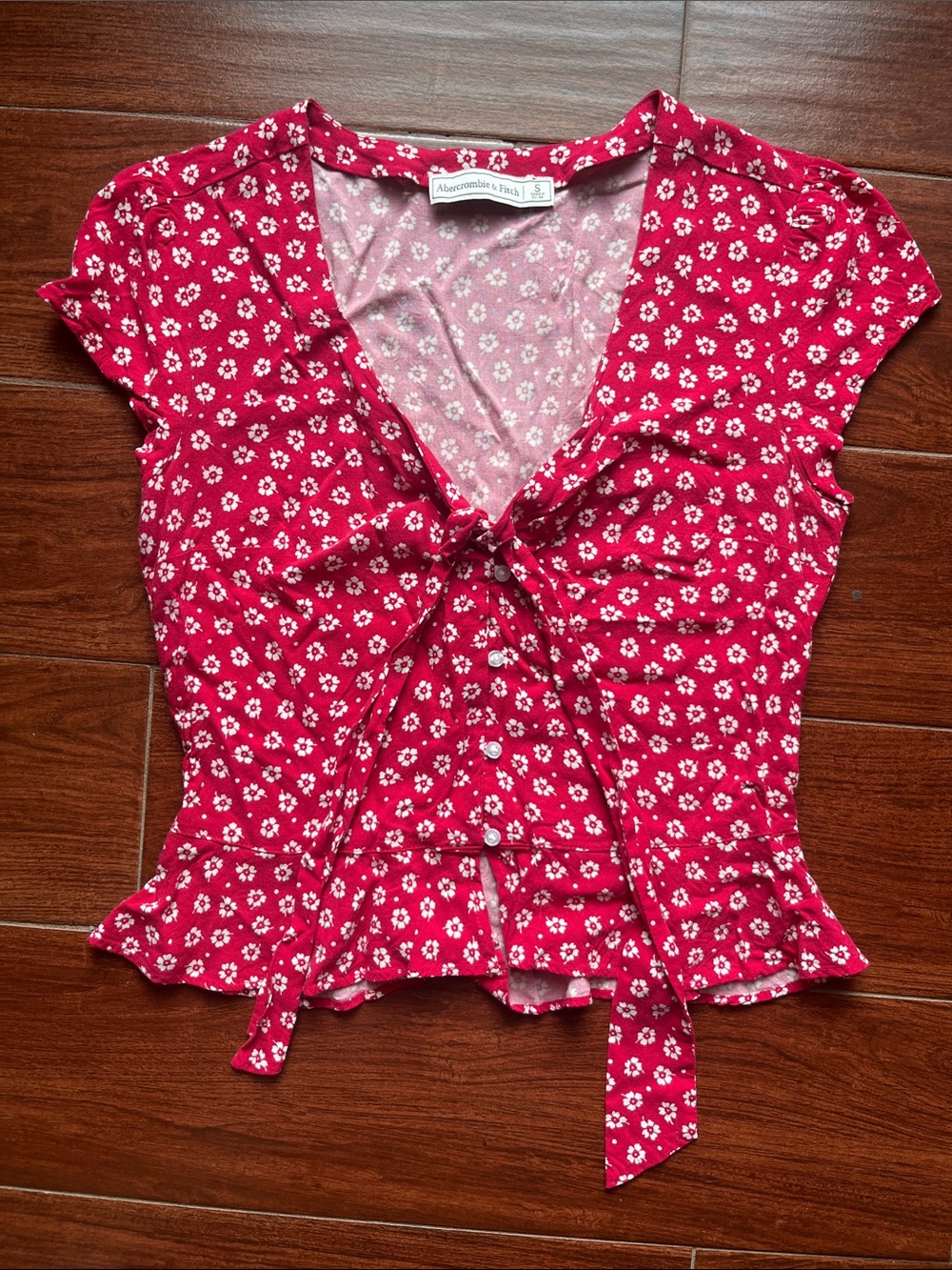 Abercrombie & Fitch Red Floral Tie-Front Women's Top